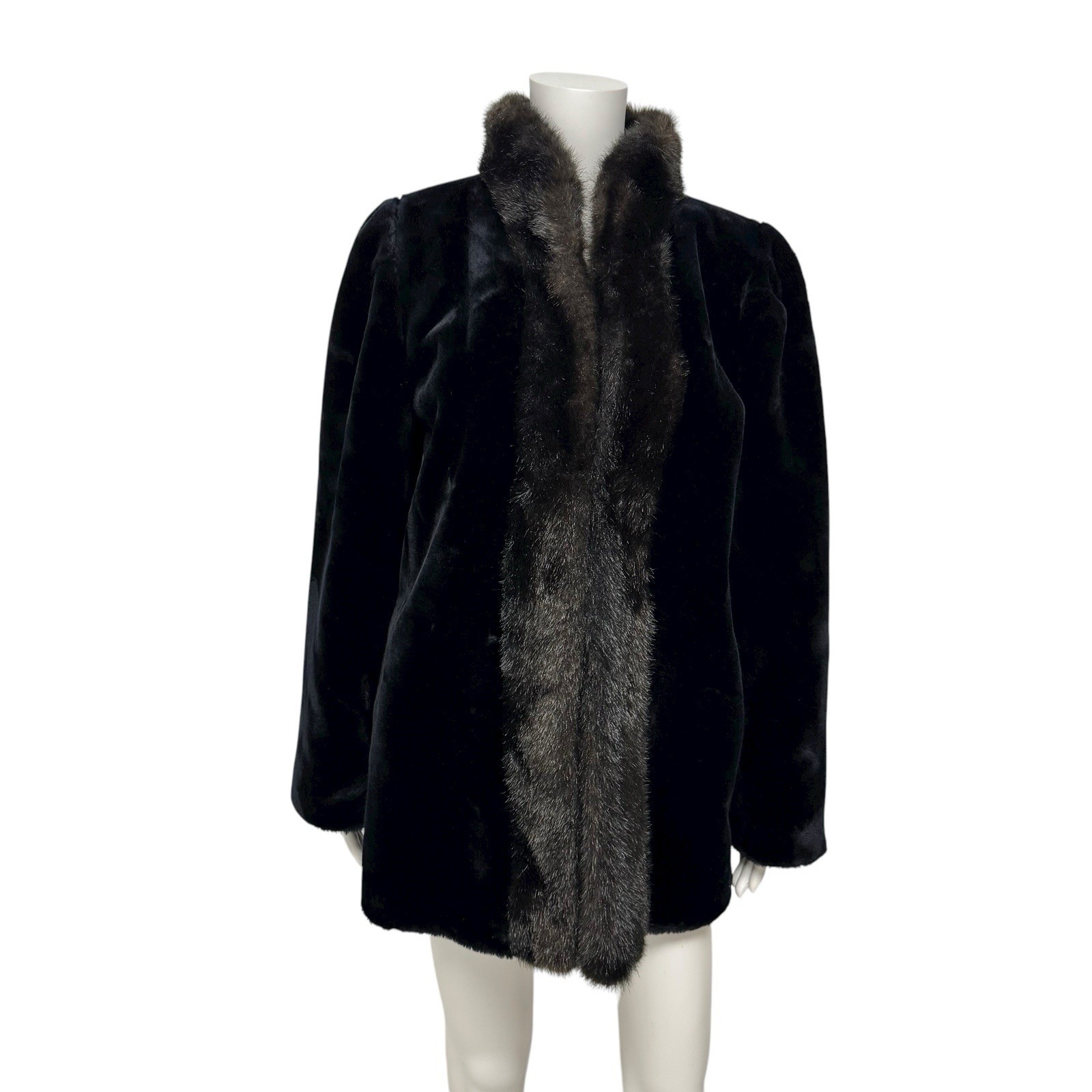 Vintage Milady Shop women’s coat black faux fur open front USA Made size S