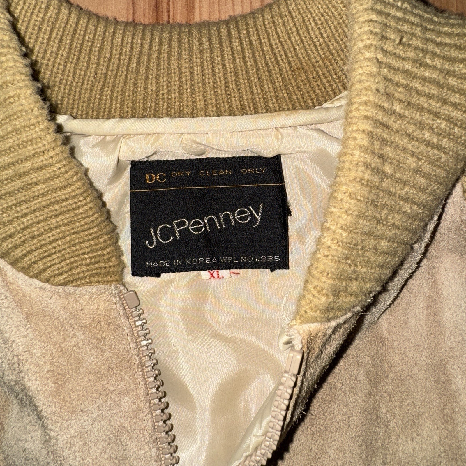 1970s JCPenny Beige/Yellow Cowhide Split Leather Bomber Women’s XL VTG YKK