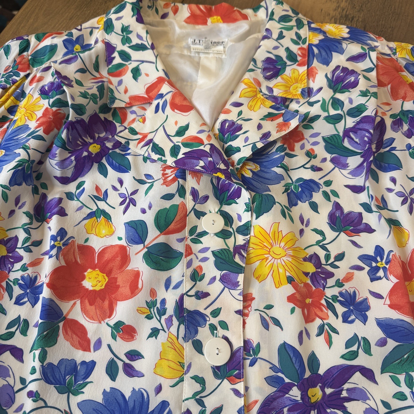 Vtg J. Tiktiner French Silk Floral Shirt Dress Sz 14 80s Cottagecore Designer