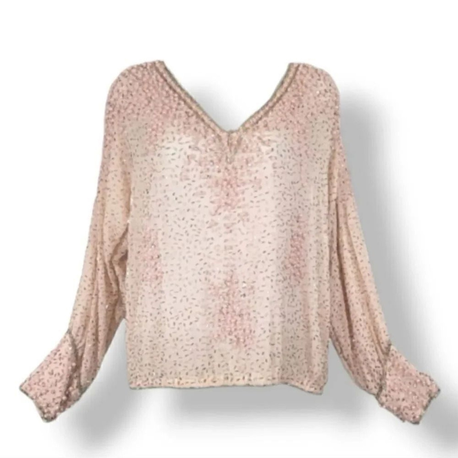 Vintage 70s 80s Neiman Marcus Judith Ann Creations 100% Silk Beaded Blouse Small