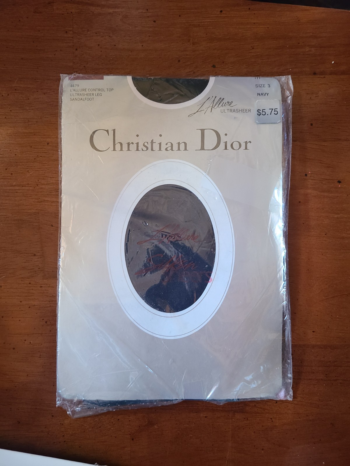 Vtg Christian Dior pantyhose 4479 Control Top Ultra Sheer Sandalfoot SZ 3 Navy