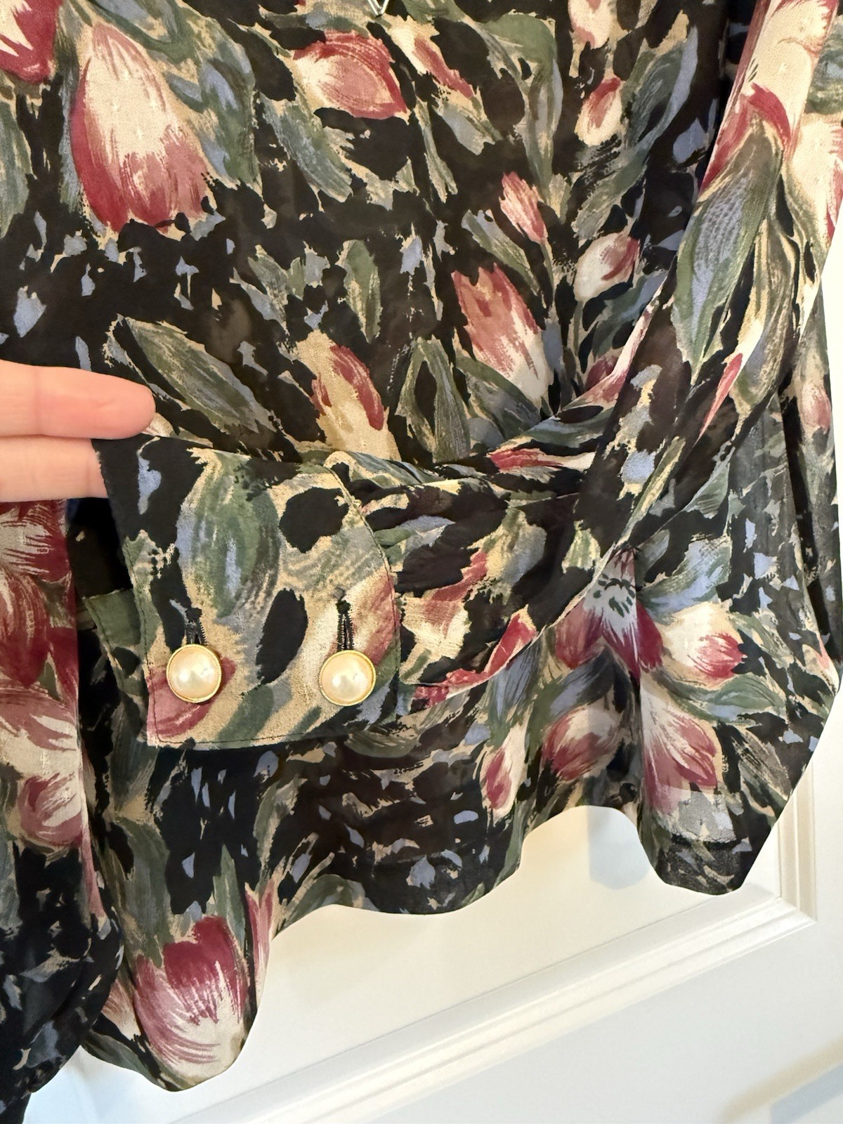 VTG Madame Hanai Yukiko japanese Blouse floral sheer embellished estimated small