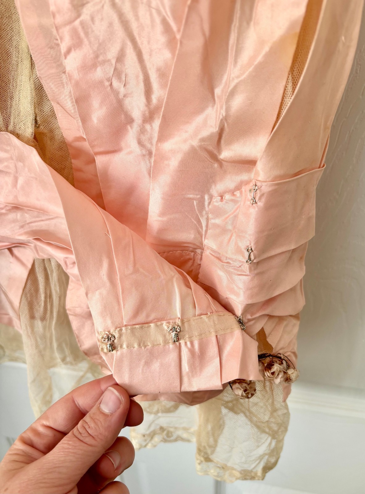 Antique c1915 Pink Silk Taffeta Lace Bodice Blouse Edwardian Fashion Titanic Era
