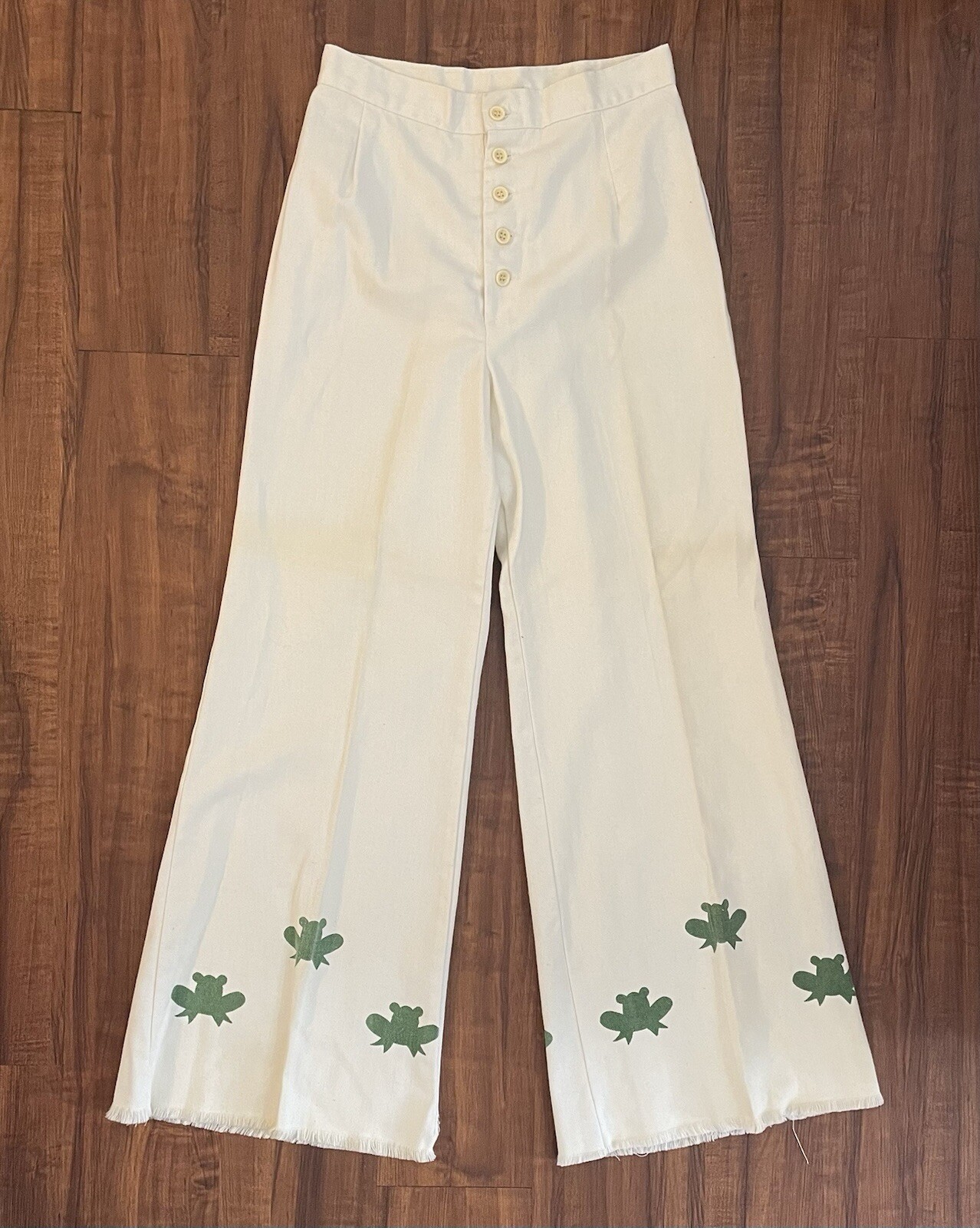 VTG 70s Lady Wrangler Frog Graphic Top Bell Bottom Set Boho Cottagecore Rare M