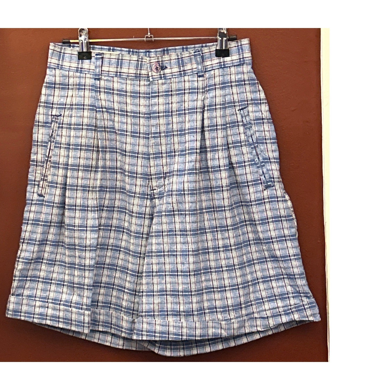 90s Tarazzia Plaid Shorts Grandmacore Coastal Preppy High Waisted Blue White