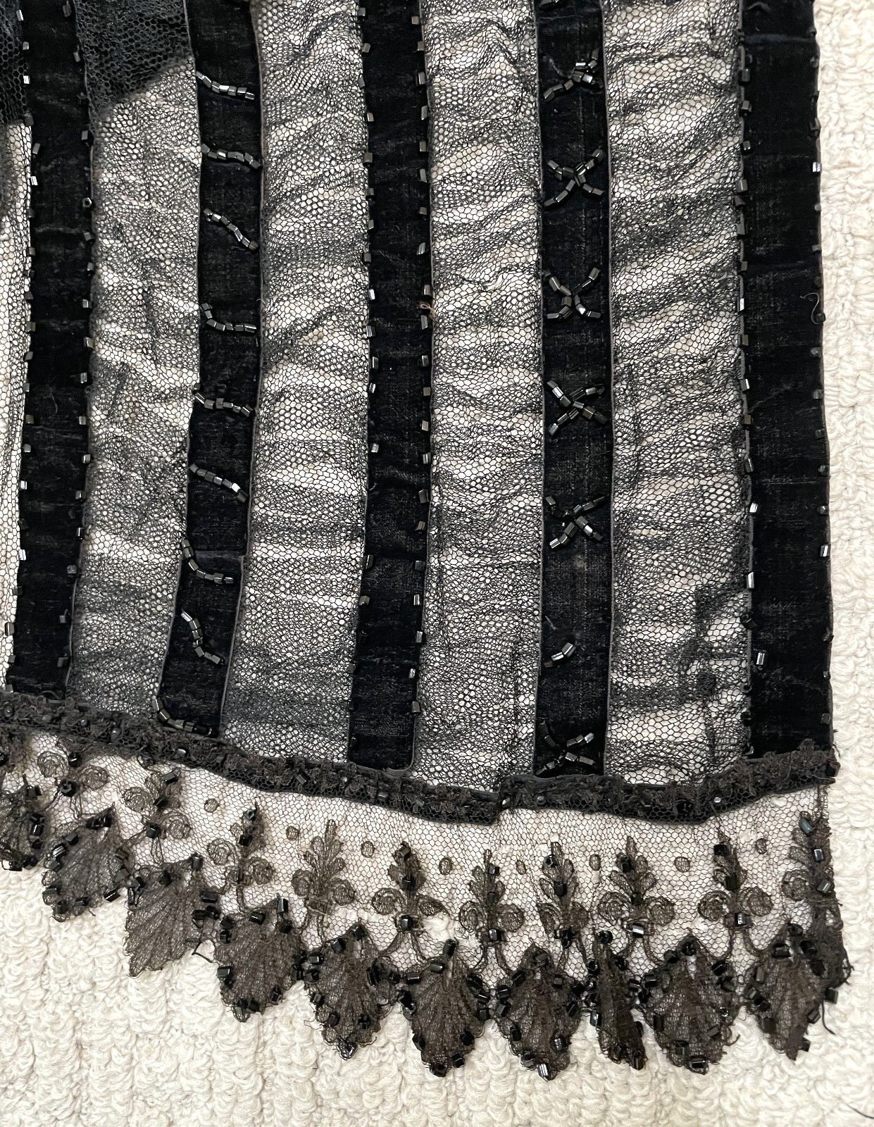 Antique 20s Black Beaded Lace Jacket S M Overlay Evening Edwardian Victorian