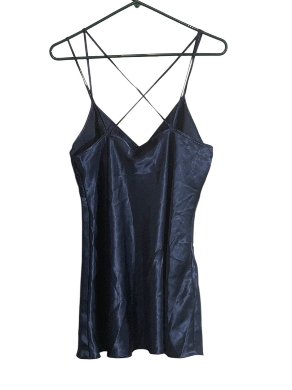 Y2K Vintage Inner Most Satin Sexy Lingerie Chemise Baby Doll Navy Blue Large