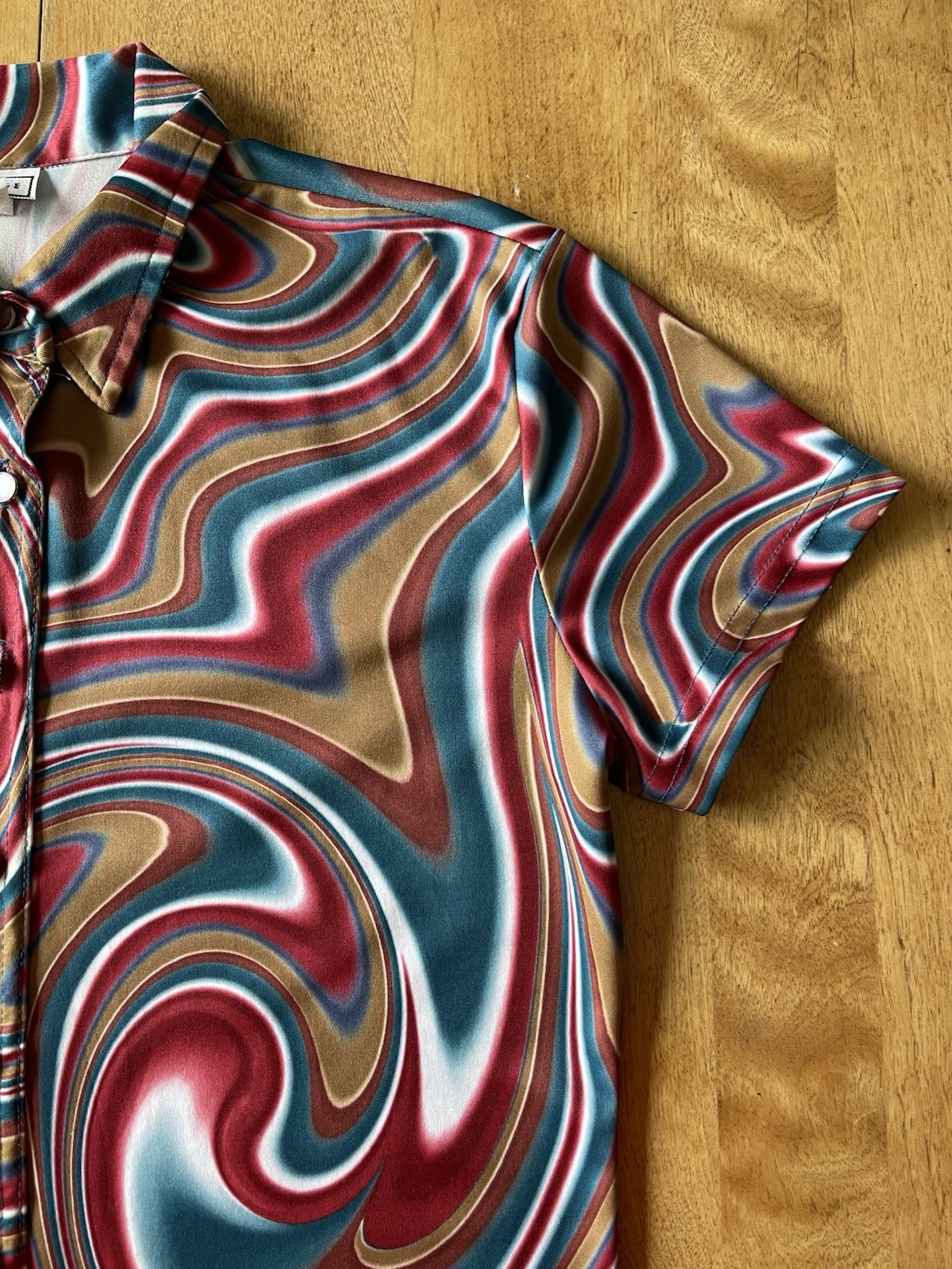 Vintage 90s In Charge Groovy Swirl Button Shirt Size Large Hippie Made In USA