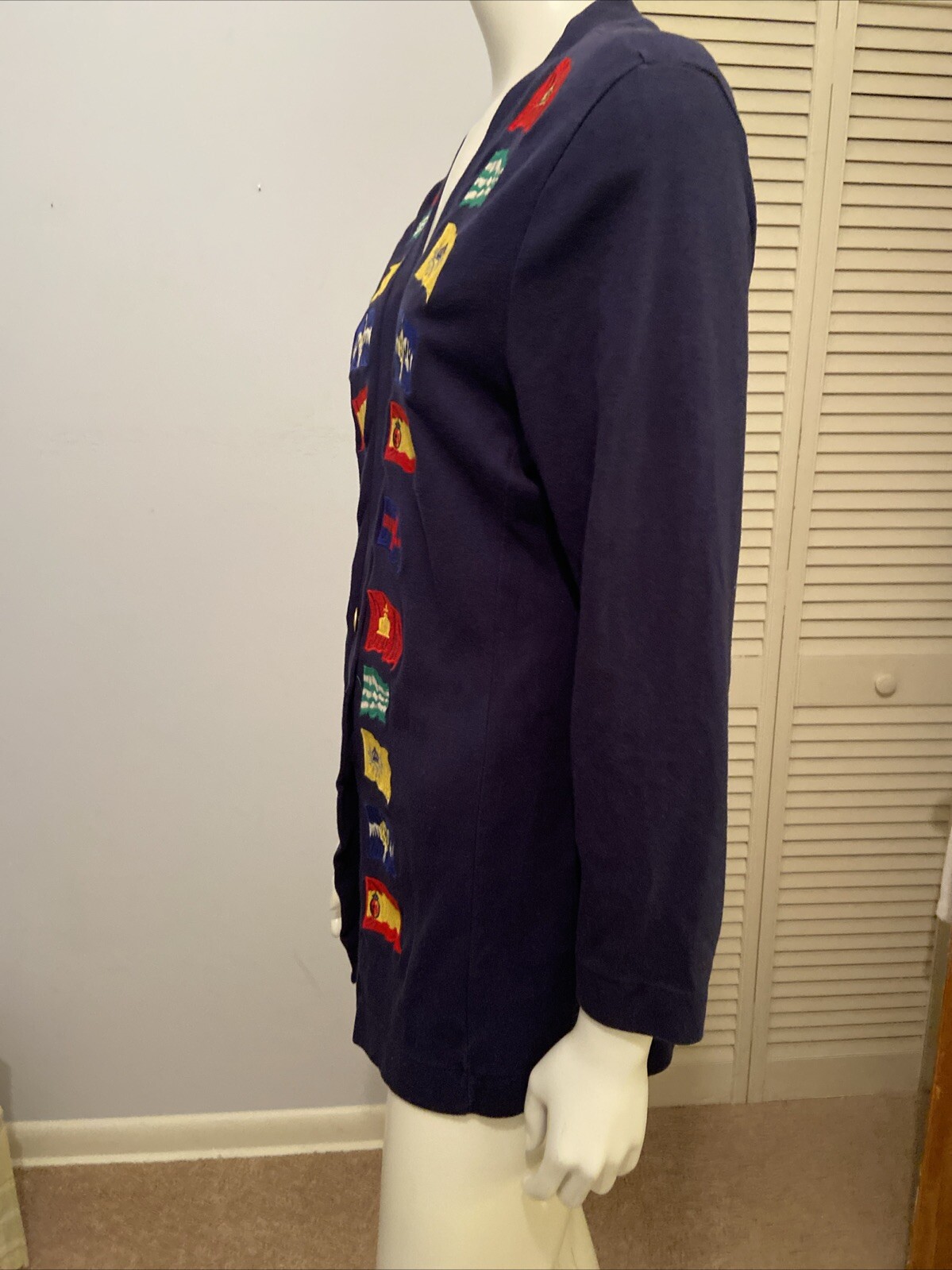 Vintage 80s Cambridge SportsClub Multi Color Womens M Sweater Flags