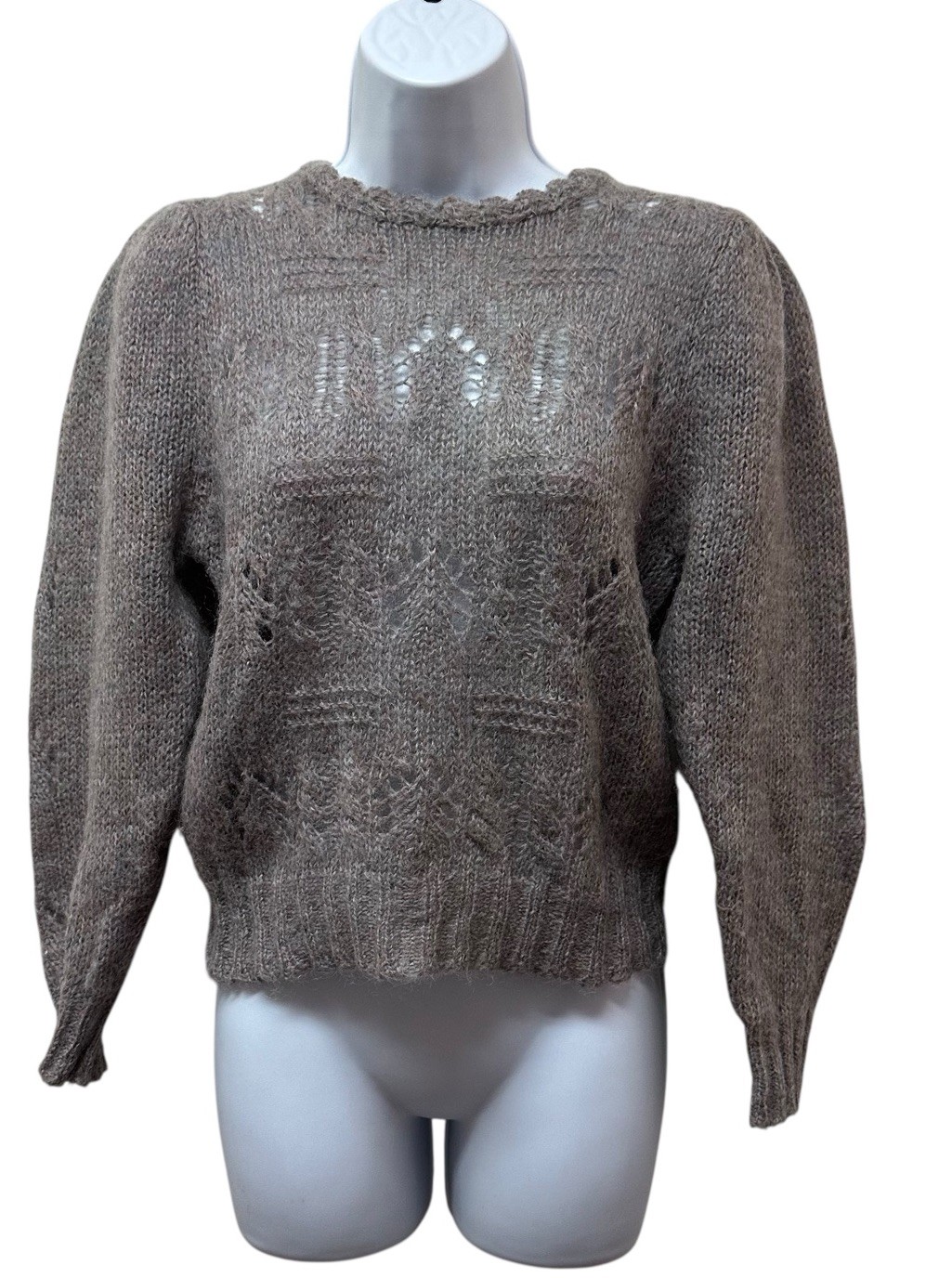 Vtg 80’s Jeanne Pierre Mohair Wool Blend Retro Puff Sleeve Sweater Semi Sheer S