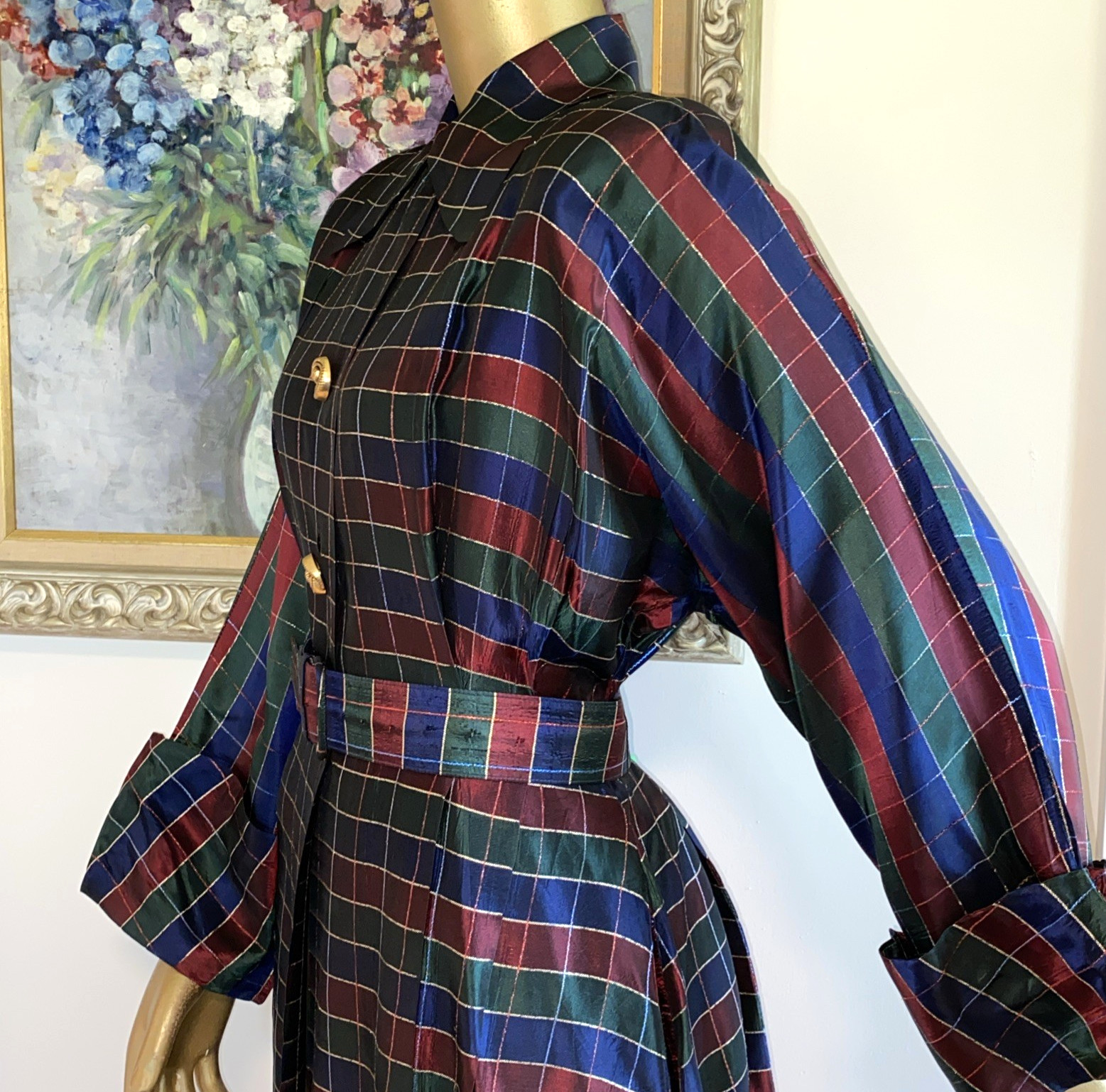 Vintage 40’s 50’s KAMORE Iridescent Taffeta Glam Hostess Jacket L Top Pockets