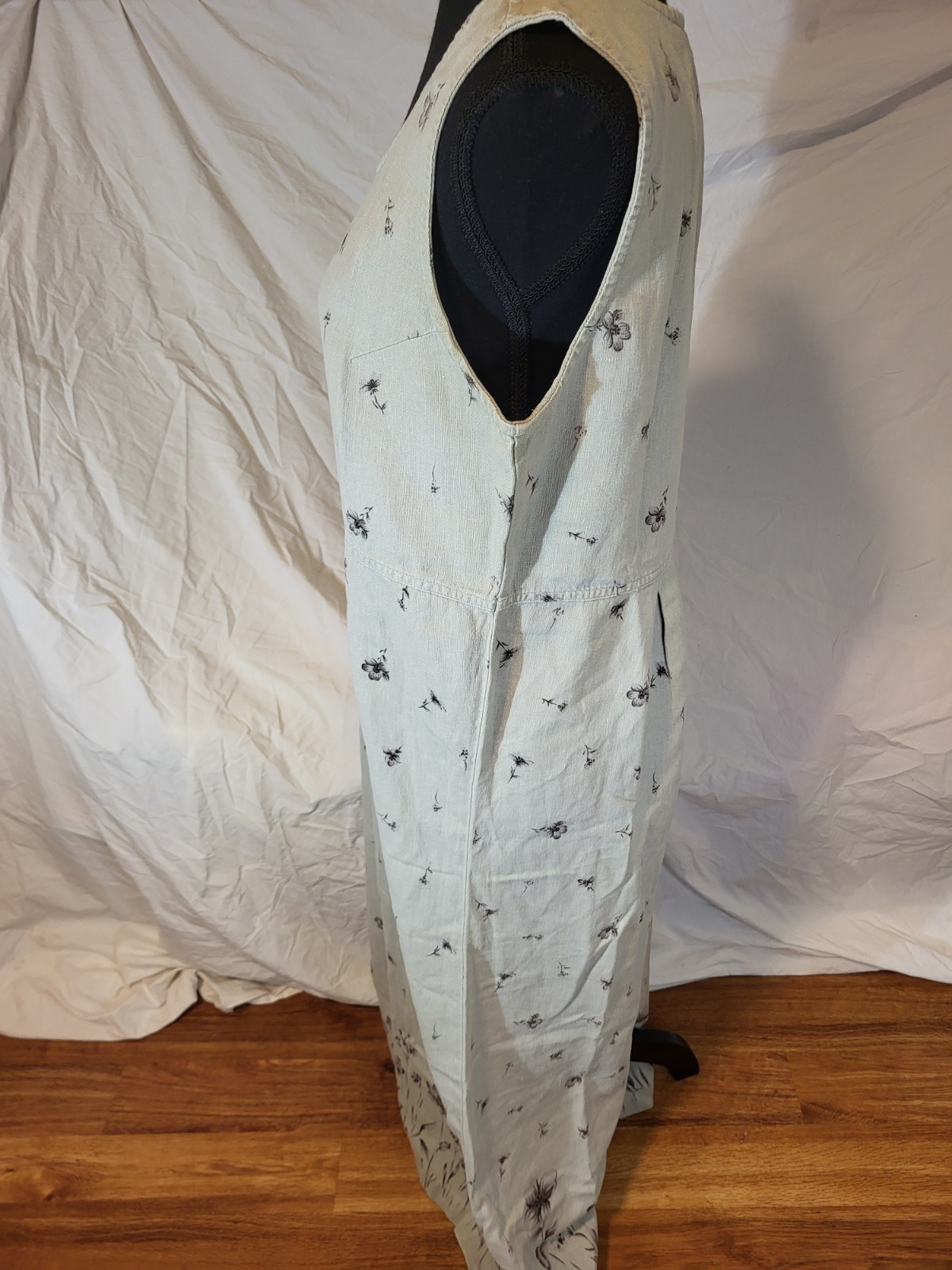 VTG Erika Collection Beige Linen Blend Floral Print Maxi Dress Womens Size S