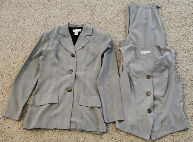 Alyn Paige Juniors Y2K Black White 3 Piece Suit Jacket Vest Pants Size 5/6