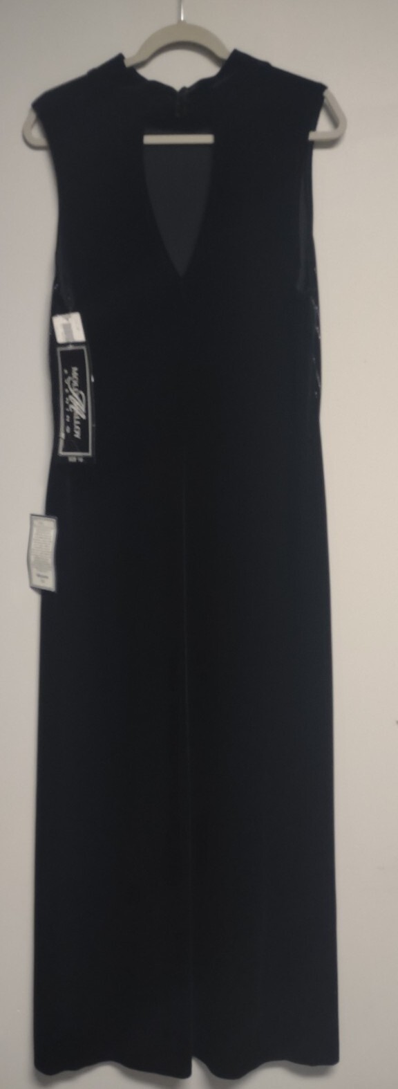 Vtg NWT 90s Dress Black Velvet Jeweled Evening Formal Size 16 Dark Romantic