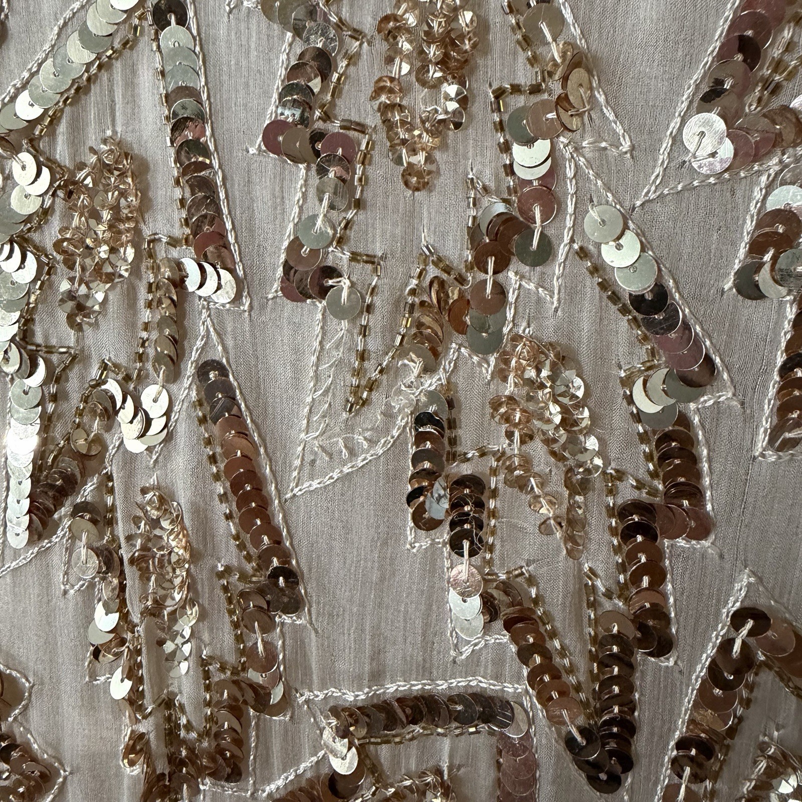 Vintage Scala Attributed 100% Silk Beaded Sequin Cocktail Dress M Champagne Gold