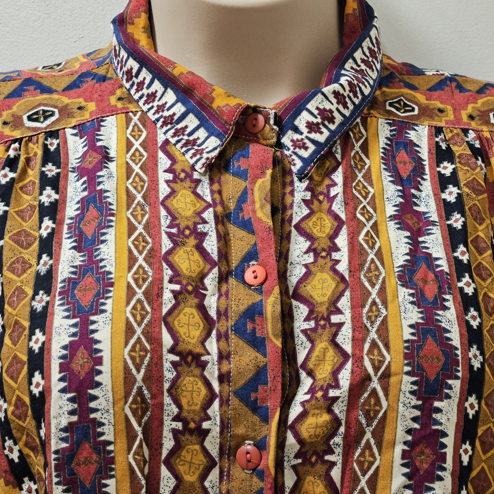 VTG 90s Tapestry Southwestern Button Up Shirt XL Aztec Geometric Boho…