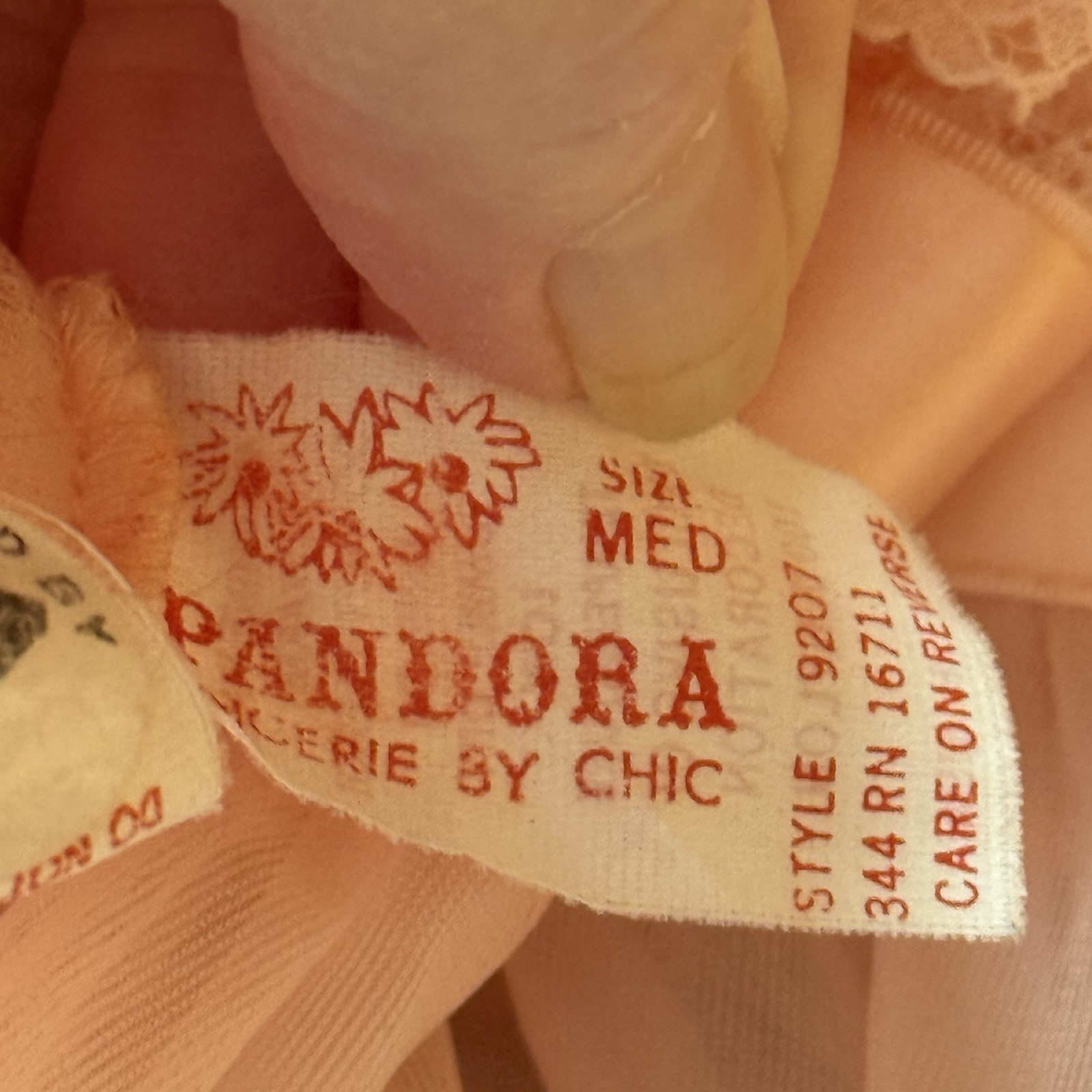Vintage 60s Pandora Lingerie Peignoir M Nylon Double Chiffon Lace Puff Sleeves