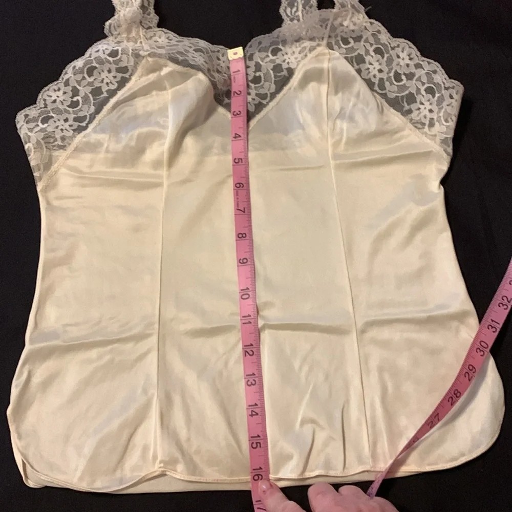 Women’s Ivory Satin Camisole Lingerie Top with Lace Trim, Satin Fabric