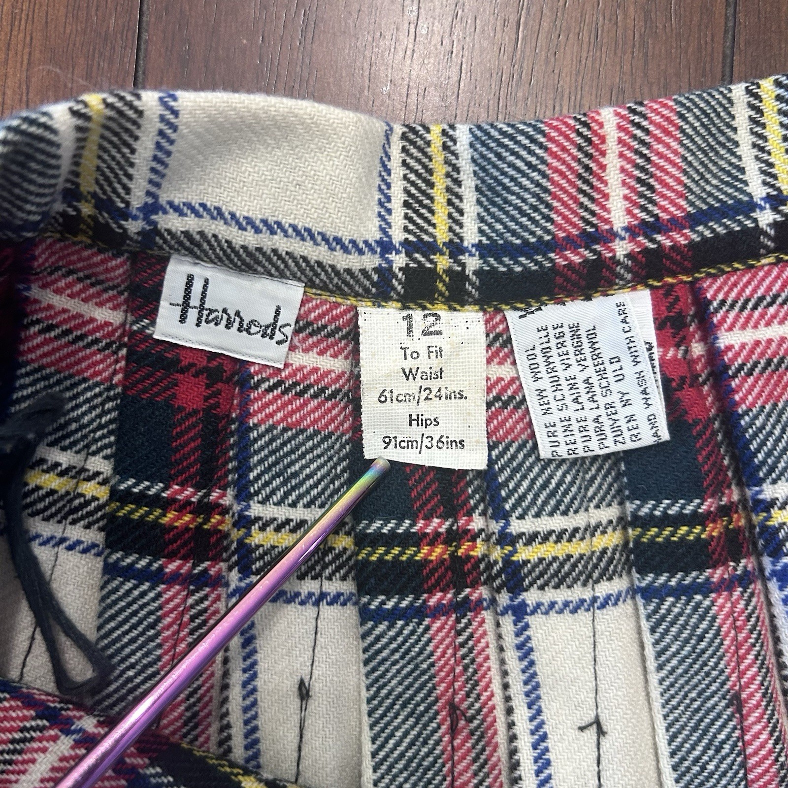 VTG Harrods Red Tartan Maxi Skirt Wool Old Money Plaid Academia Kilt Size 12