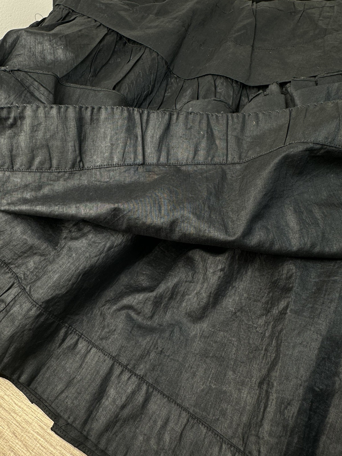Antique Victorian Black Polished Cotton Petticoat Ruffle 31″ Waist Vintage 1890s