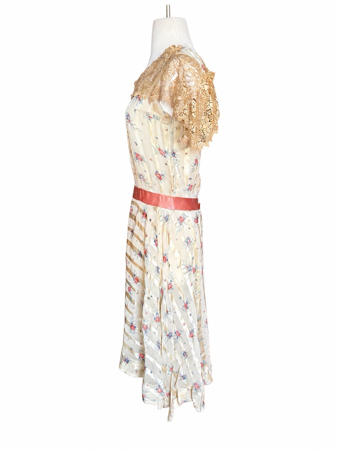 Vintage 1920s Paramount Studios Silk Floral Ribbon Stripe Day Dress 20s Antique