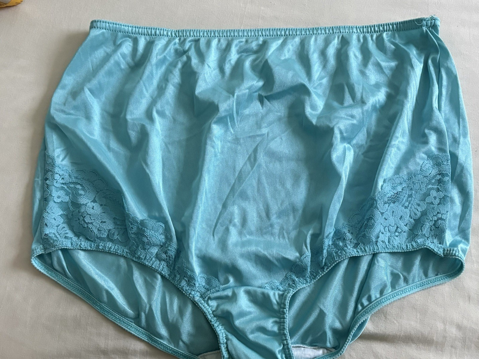 Vtg Sears Shiny Nylon Granny Panties Blue Lace Full Brief Underwear Sz 11 Gusset