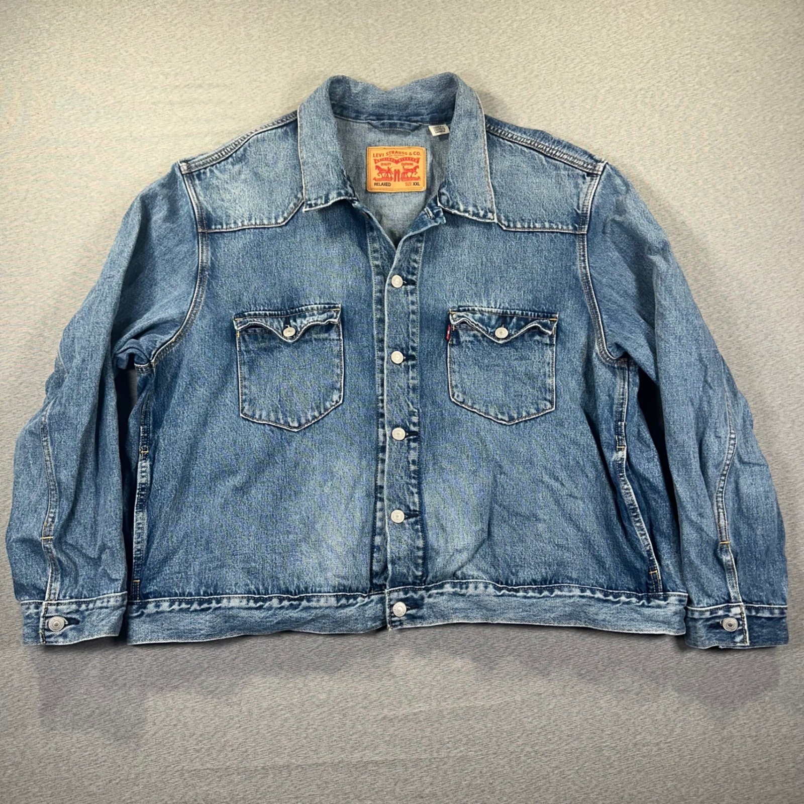 Levis Denim Trucker Jacket Mens XXL Relaxed Fit Blue Cotton Grunge Rodeo