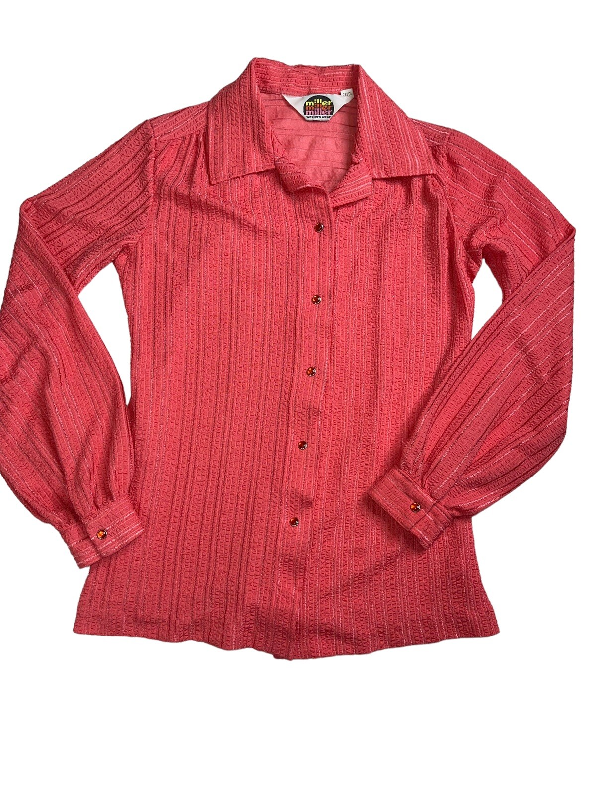 vintage miller western shirt Womens 10 / 32 Coral Polyester Knit Snap