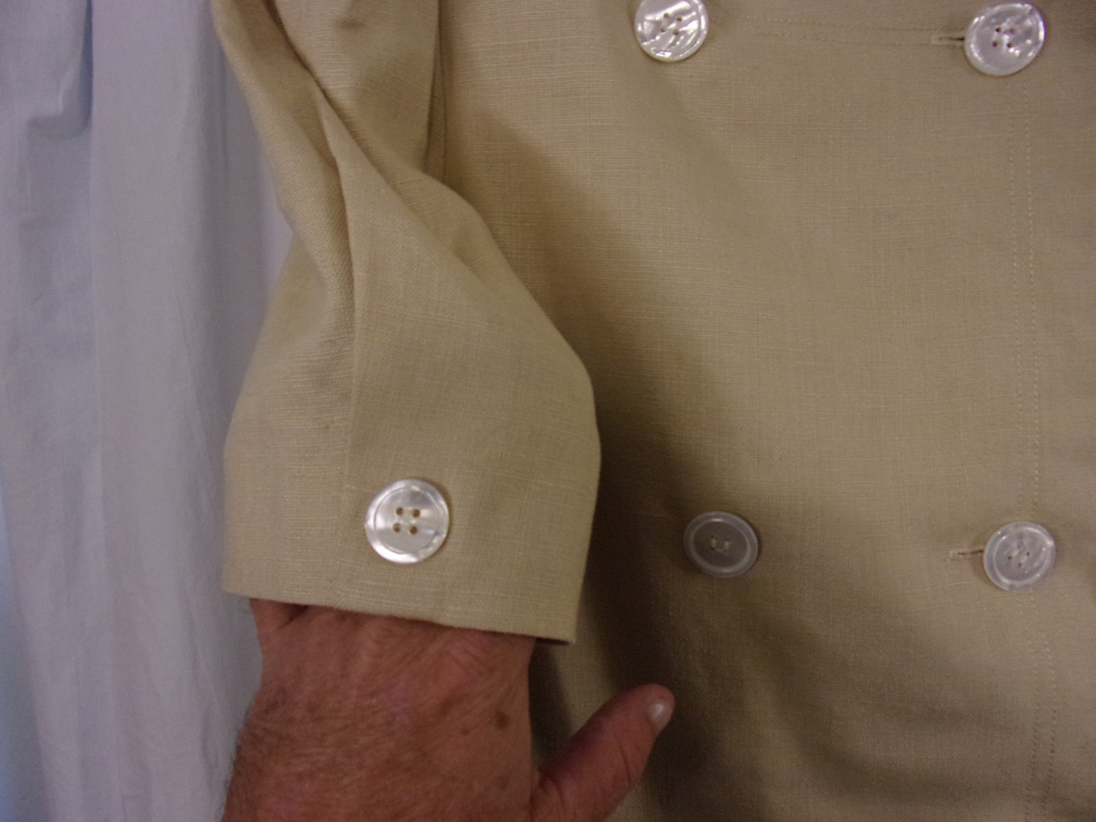 Vintage Oscar De La Renta For Saks Tan Linen Skirt Suit 12 Classic Short Sleeve