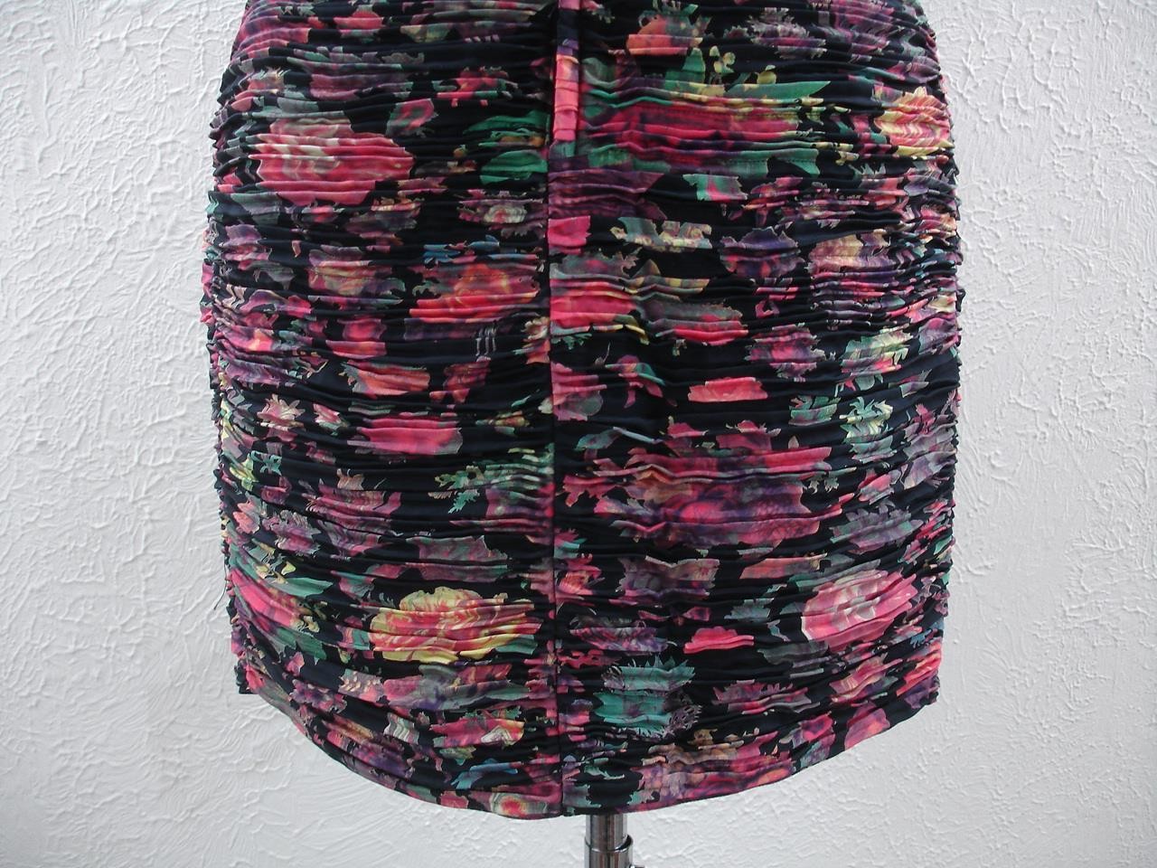 Women’s XS S sz 42 Vtg 1980’s Krizia Italy Mini Dress 100% Silk Ruched Pleated