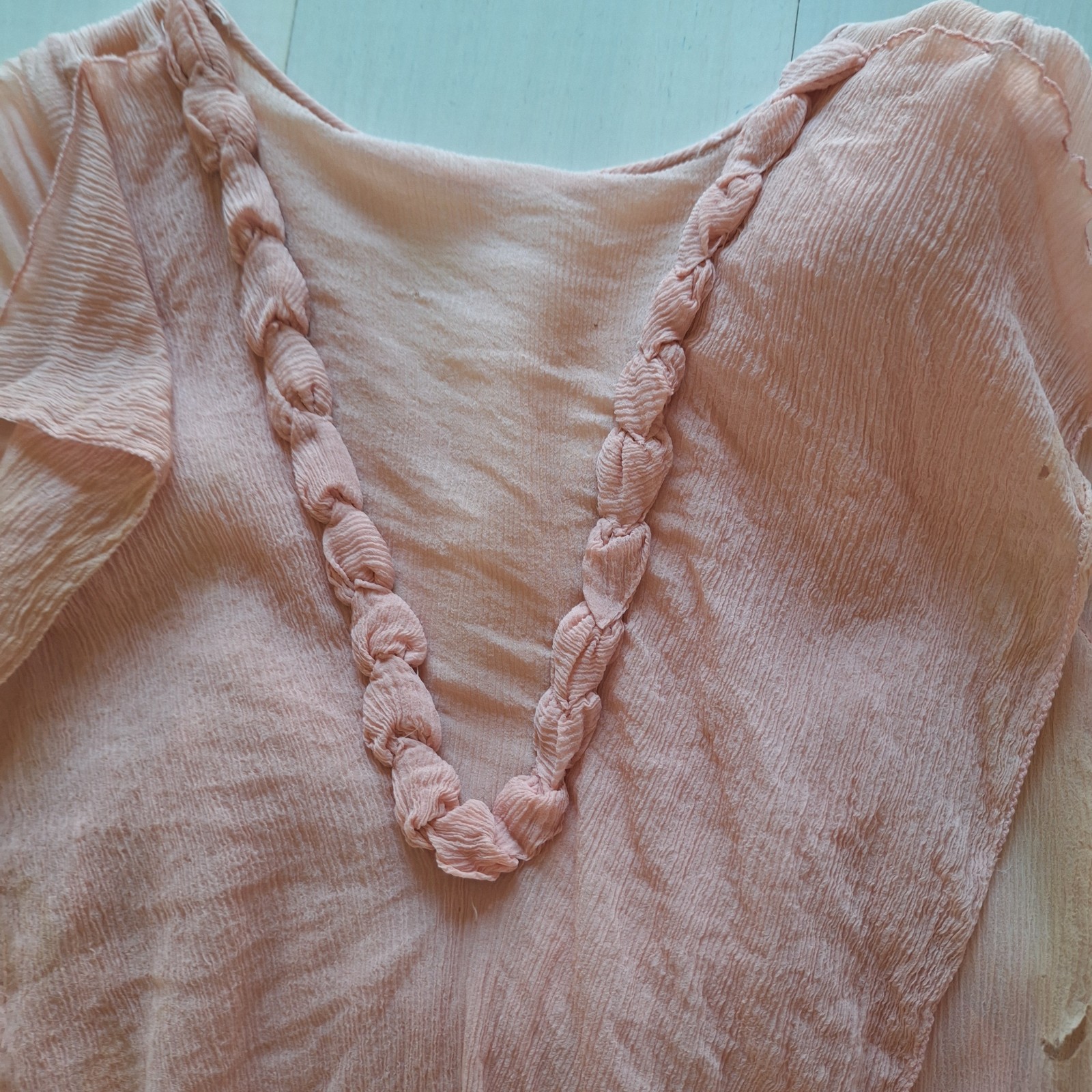 Antique 1930s Peach Chiffon Dress Rosette Trim Flutter Sleeve AS IS Art Deco