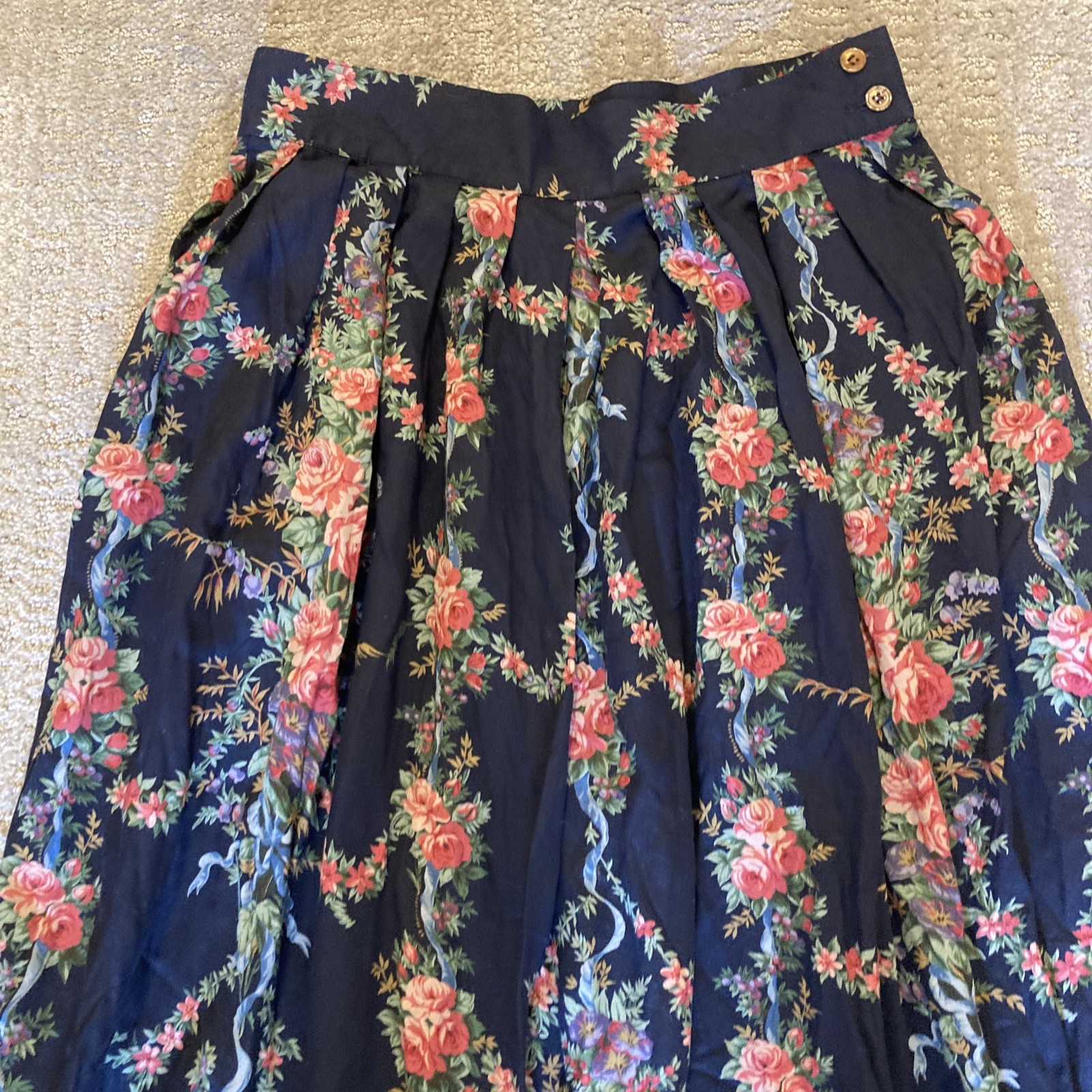 Vtg Herman Geist Floral Skirt Cottage Core Romantic Festival 27” Waist 34” Long