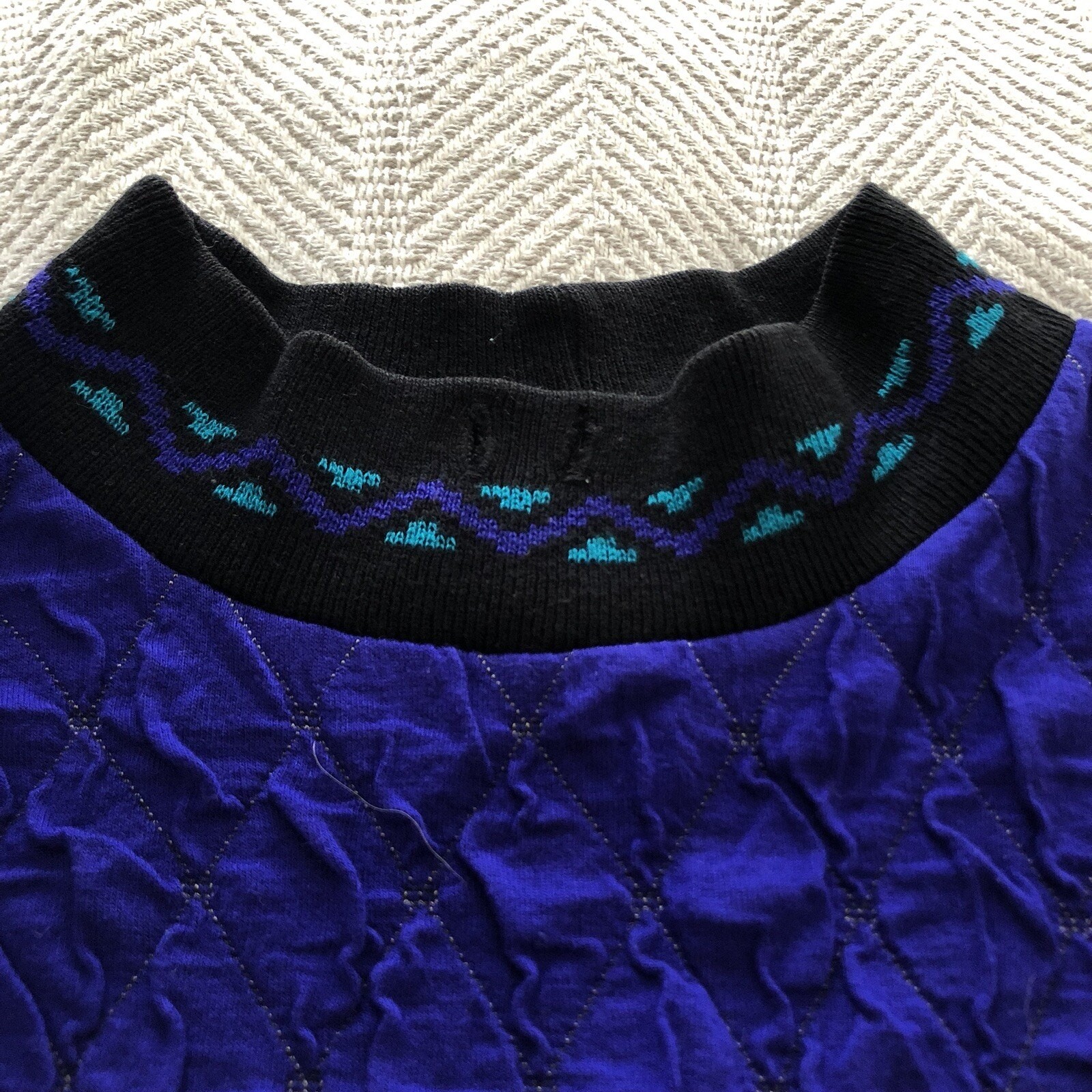YoungStuff Studio Vintage Purple & Teal Batwing Mock Neck Pullover EUC Size M/L