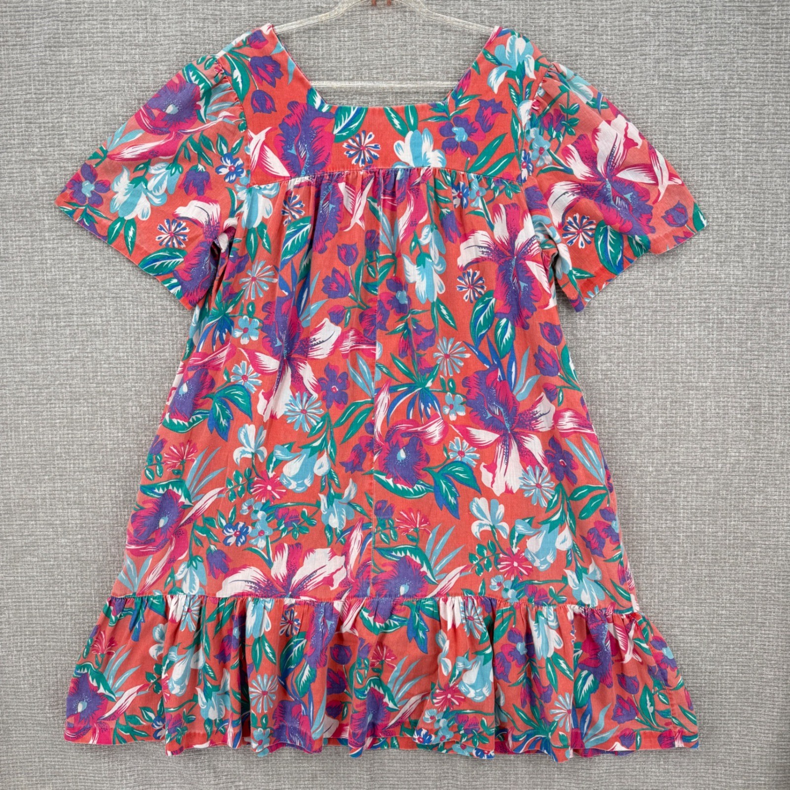 Vintage Floral Muu Muu House Dress Womens XL Pink Blue Ruffle Cottage