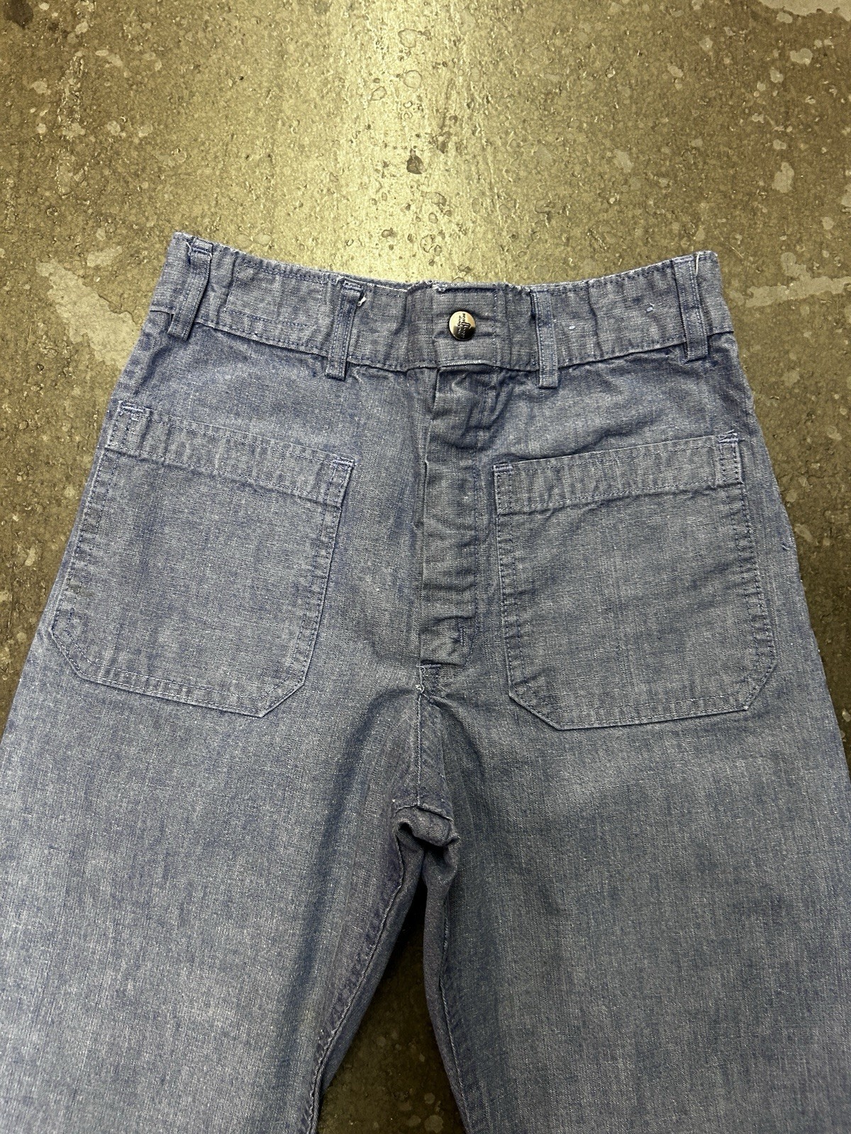 Vintage 70s US Navy Seafarer Bell Bottom Denim Dungarees High Rise 24×28
