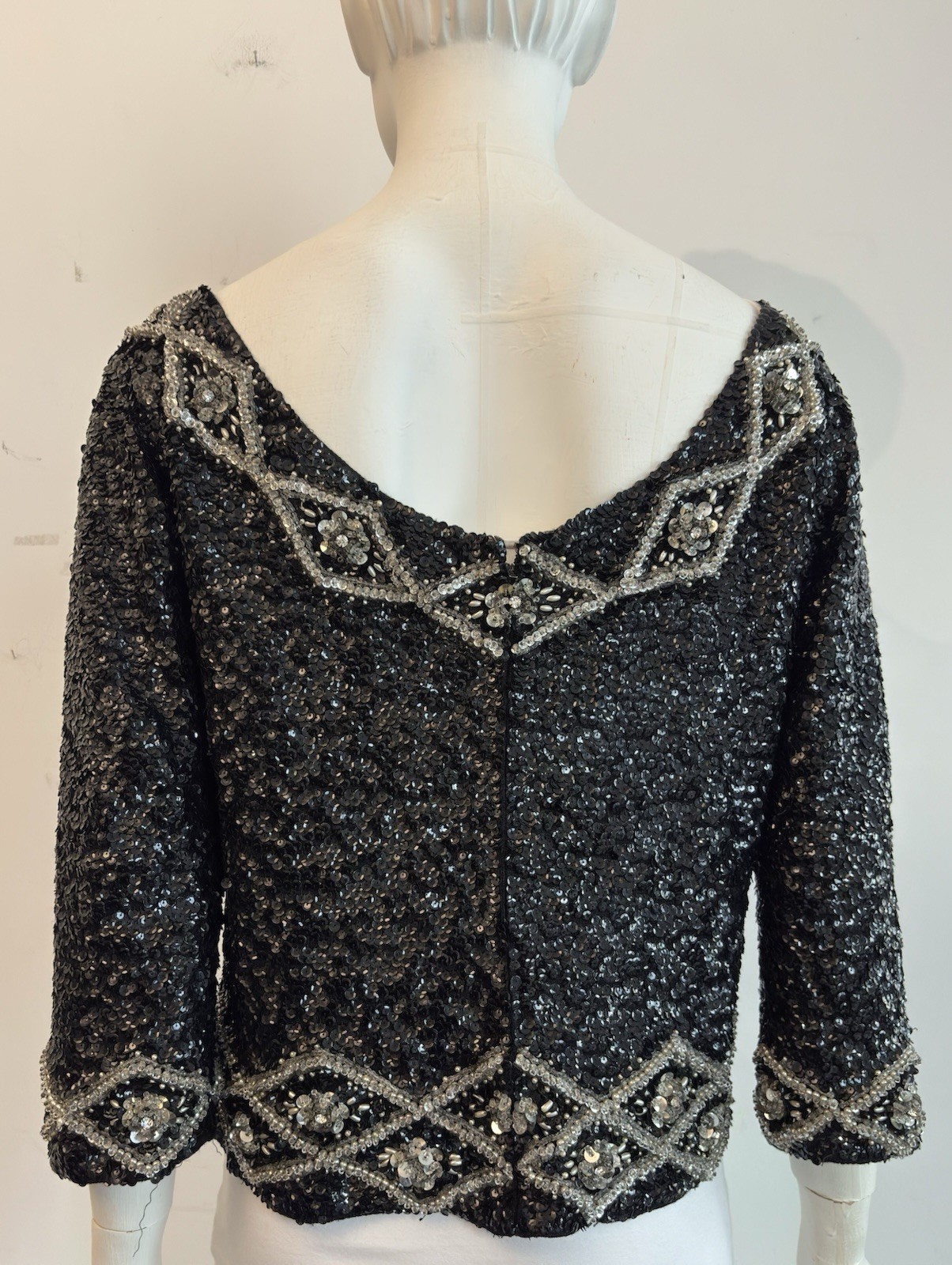 Vintage 60s Black Sequin Sweater -Rare Find Size Medium Made In Hong