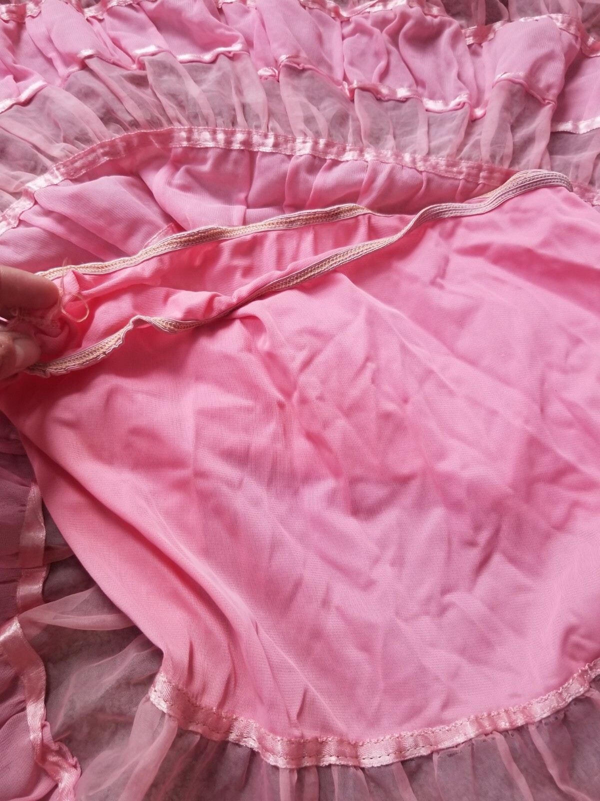 Vintage 1950s Petticoat Pink Nylon Atlas Multi tier Skirt