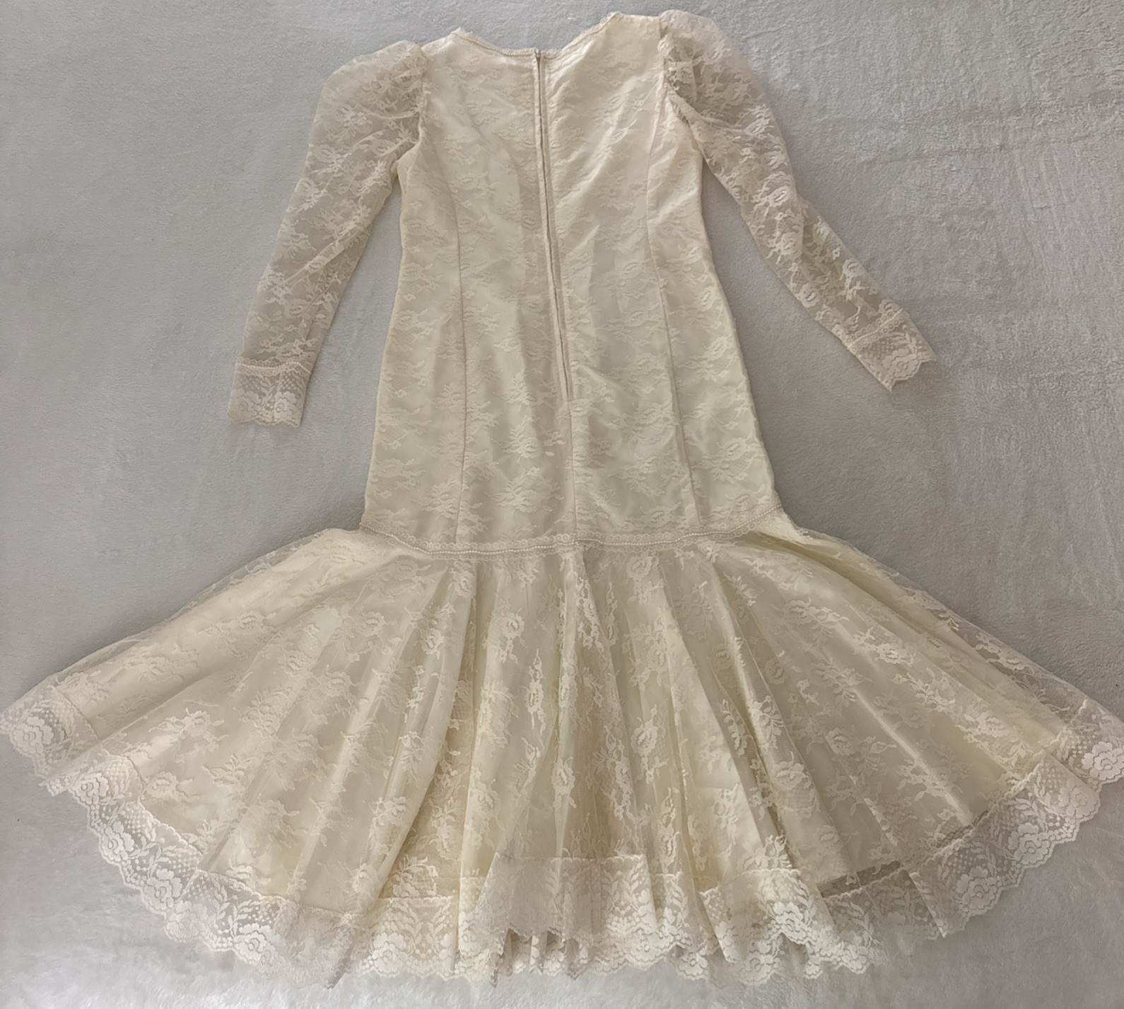 Vintage Handmade Ivory Mermaid Style Drop Waist Wedding Dress Lace Pearl S/M