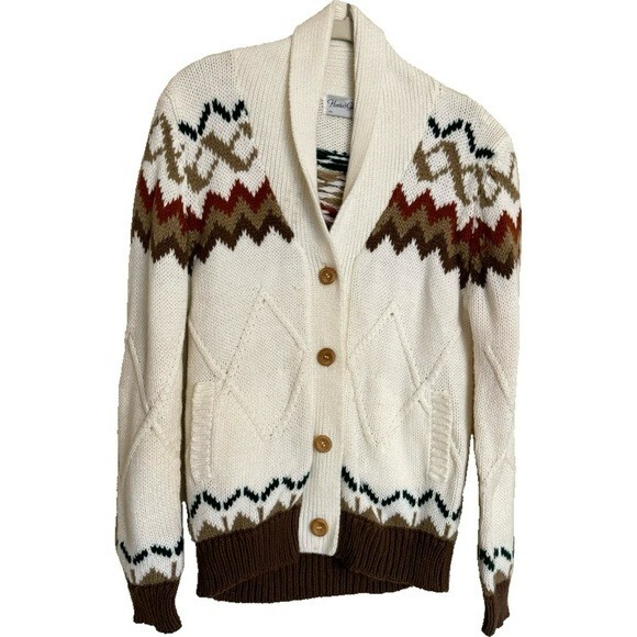 VTG Hunter’s Glen Knit Cardigan Sweater Boho Western Country Retro Sz L Cottage