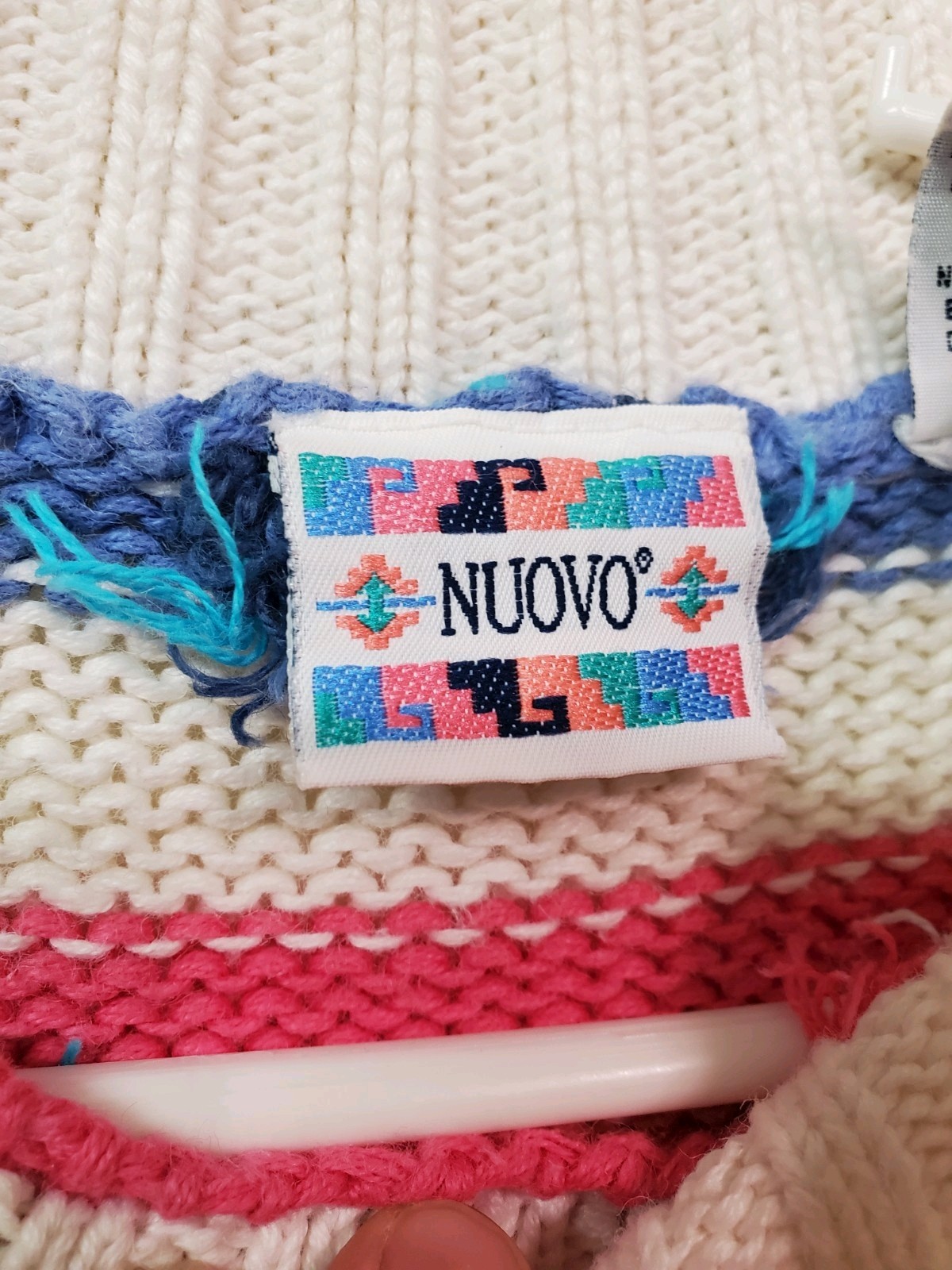 Vintage 80s Nuovo Sweater Women’s Medium Aztec Cotton Ramie Slouchy Tunic Pink