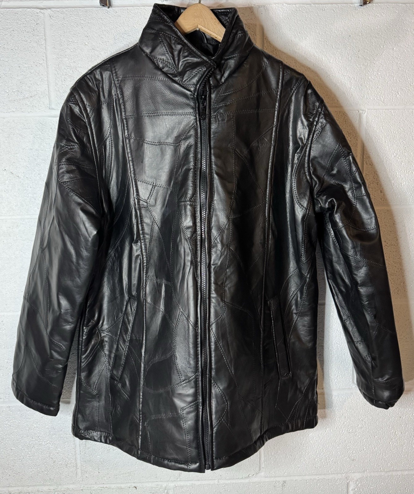 Vintage Y2K Tudor Court Women’s Black Patchwork Leather Jacket Coat Size L