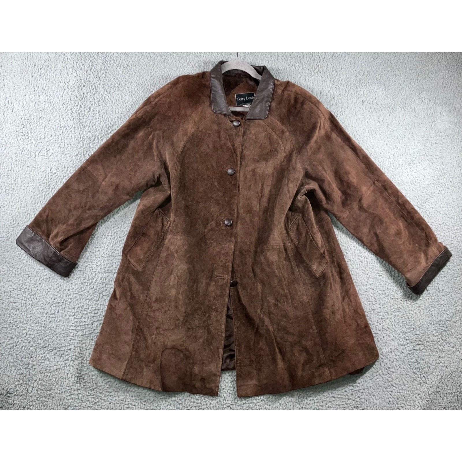 VTG Terry Lewis Leather Suede Jacket Women L Button Front Relaxed Chore Classic