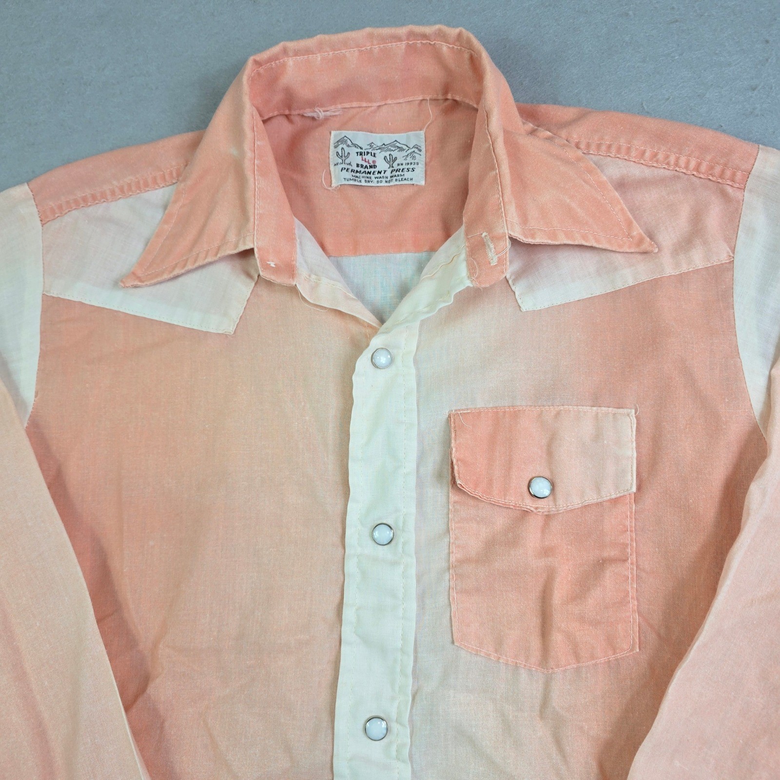 Vintage Triple L Brand Ombre Western Shirt Women XS Peach Cream Pearl Snap