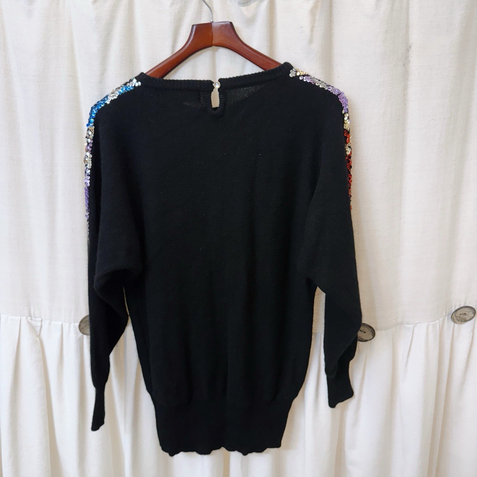 Vintage 1980’s Jane Ashley Women’s Size M Black Sequin Sweater Cinched Waist