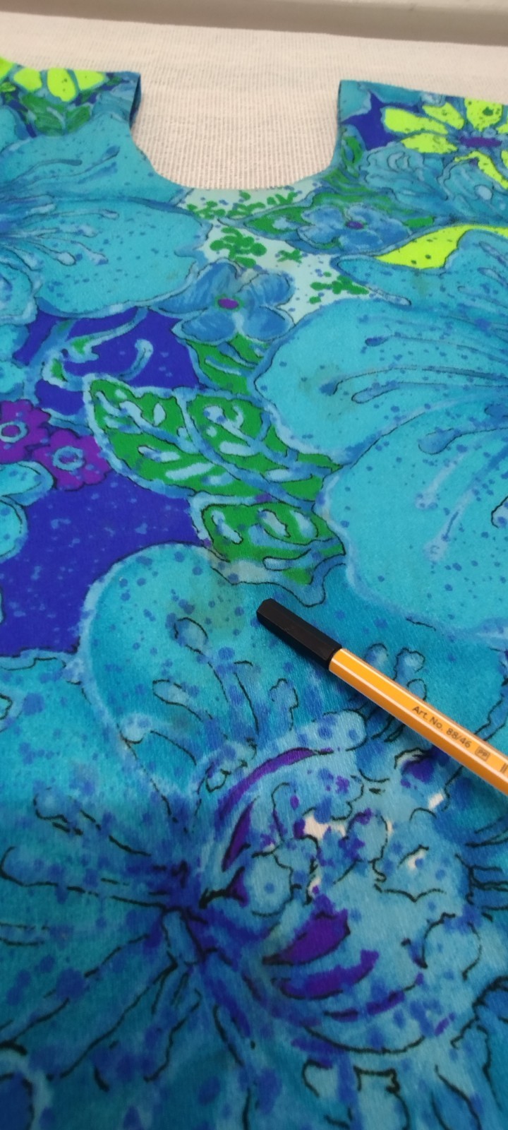 Vintage Maxi Dress Barkcloth Neon Turquoise Huge Flowers 60s Draper’s TWO POTATO