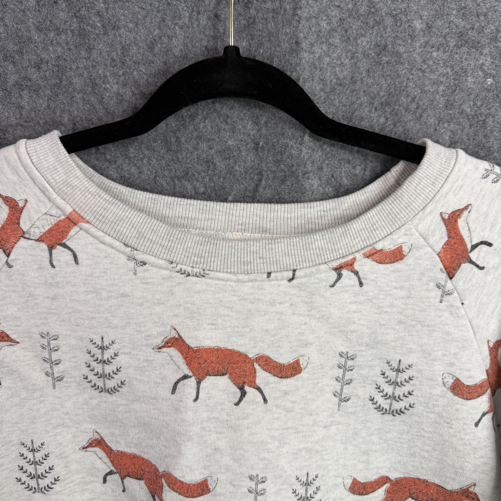 L.A. SOUL Women’s Gray Fox Woodland Print Raglan Sweatshirt Pullover Top Size L