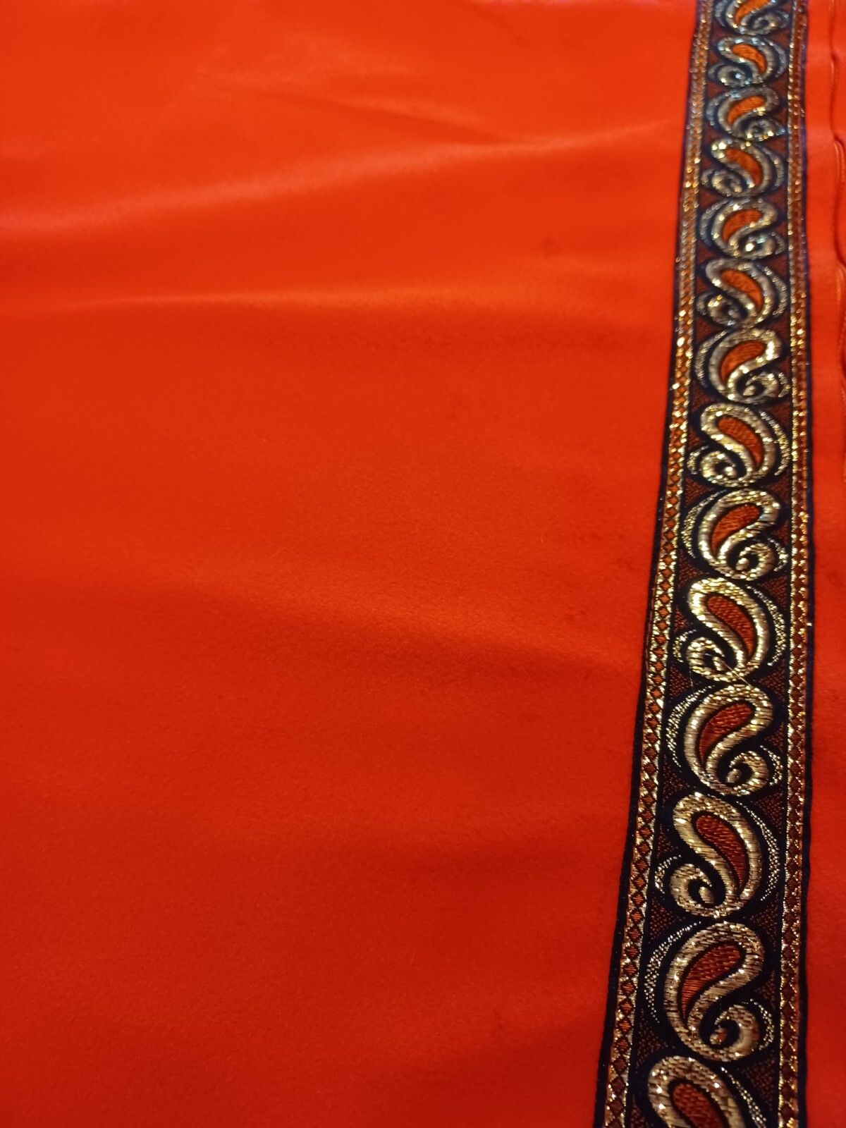 True Vintage Mid-century 1960s Orange Robe With Brocade Trim MCM MOD ONE SIZE