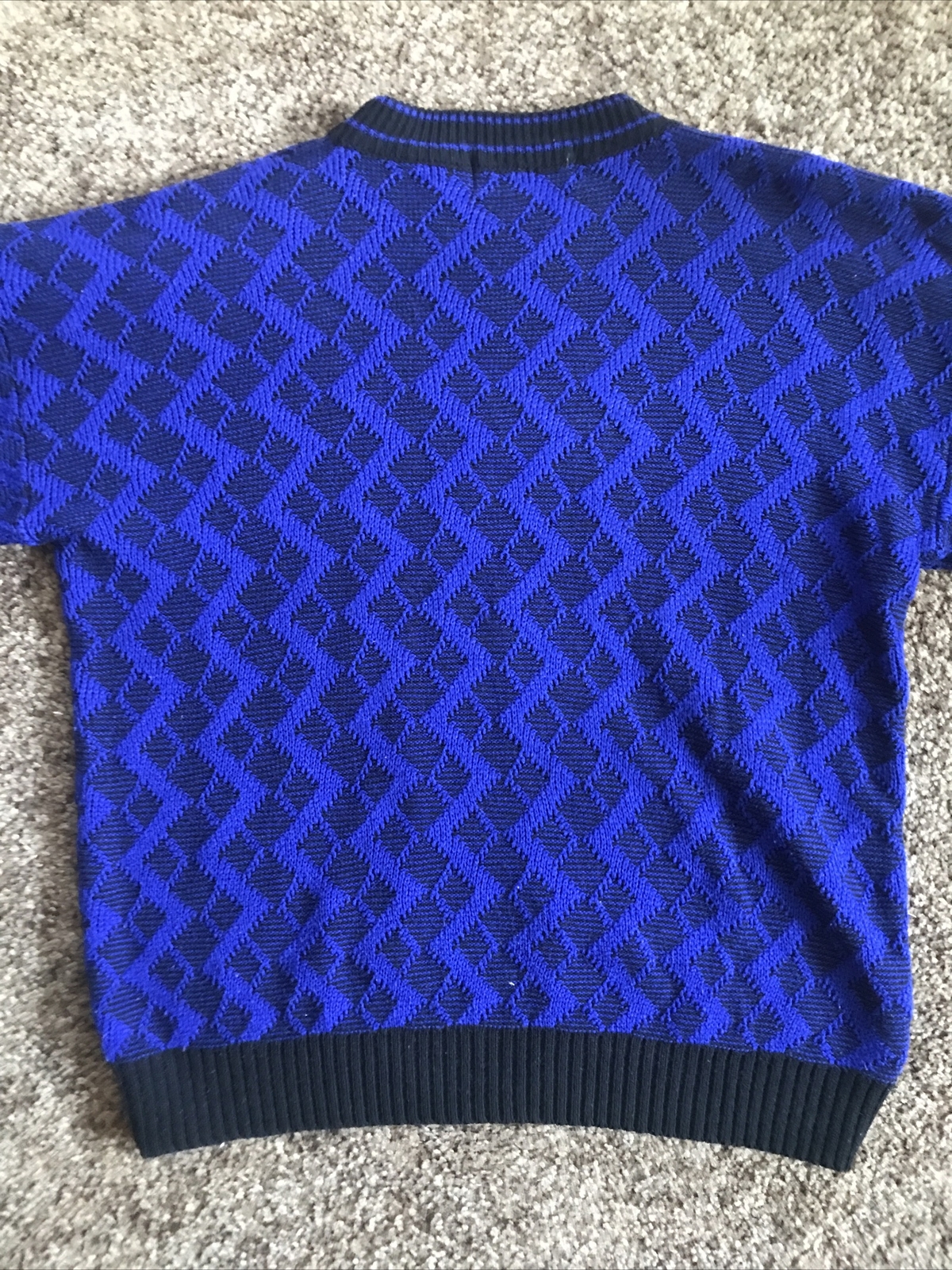 Vintage Women’s Sweater Large 80s 90s Geometric Blue Black Oversized Guam