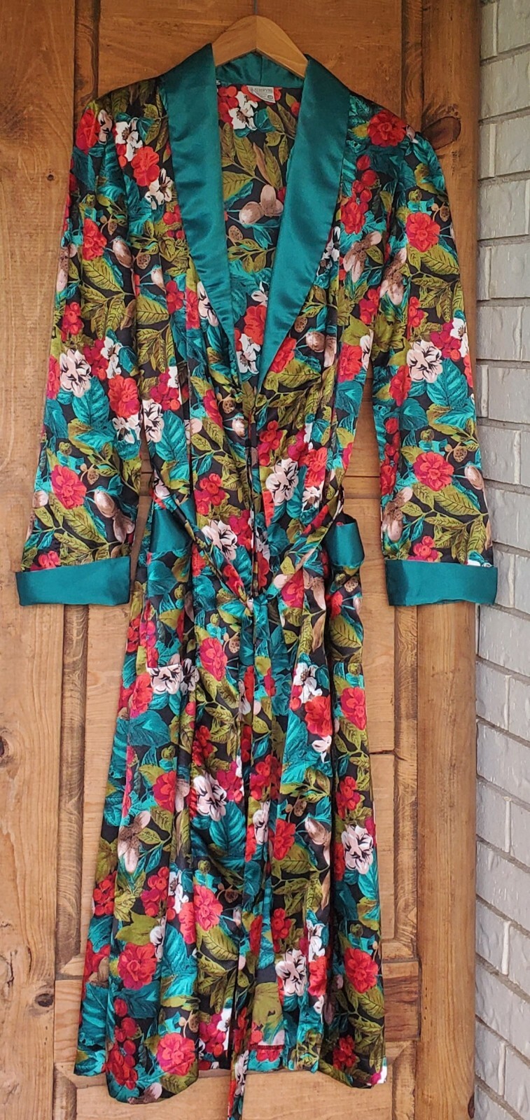 Vntg Kathryn 'Silky’ Teal Multi Floral Loungewear, Medium