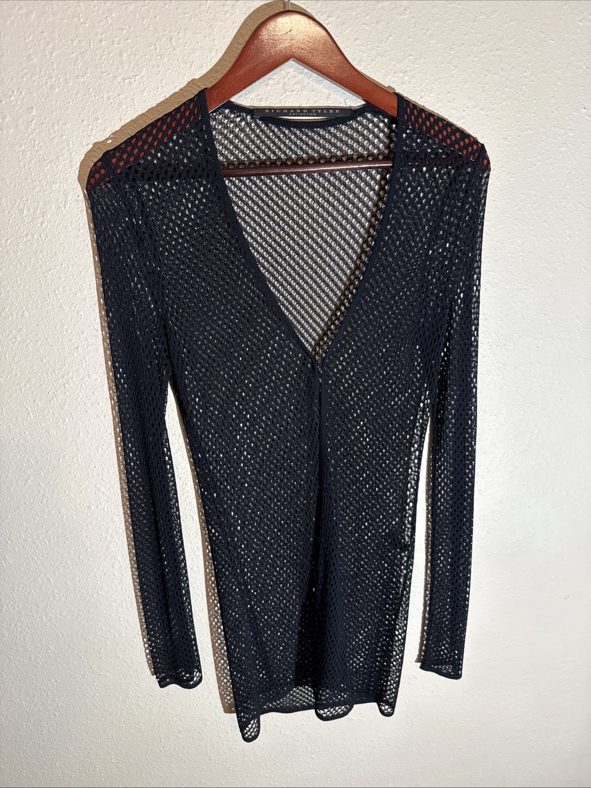 Richard Tyler Collection Made In Italy Black Mesh Duster Jacket 42 US 8 Timeless